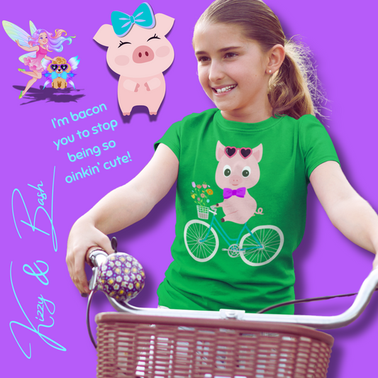 Cute Pig on Bicycle Shirt for Kids Whimsical Farmcore Graphic Tee Farm Animal Lover T-Shirt Cute Farm Animal Shirt Funny Spring Shirt for Her Adorable Pig Shirt for Kids Heavy Cotton™ Tee