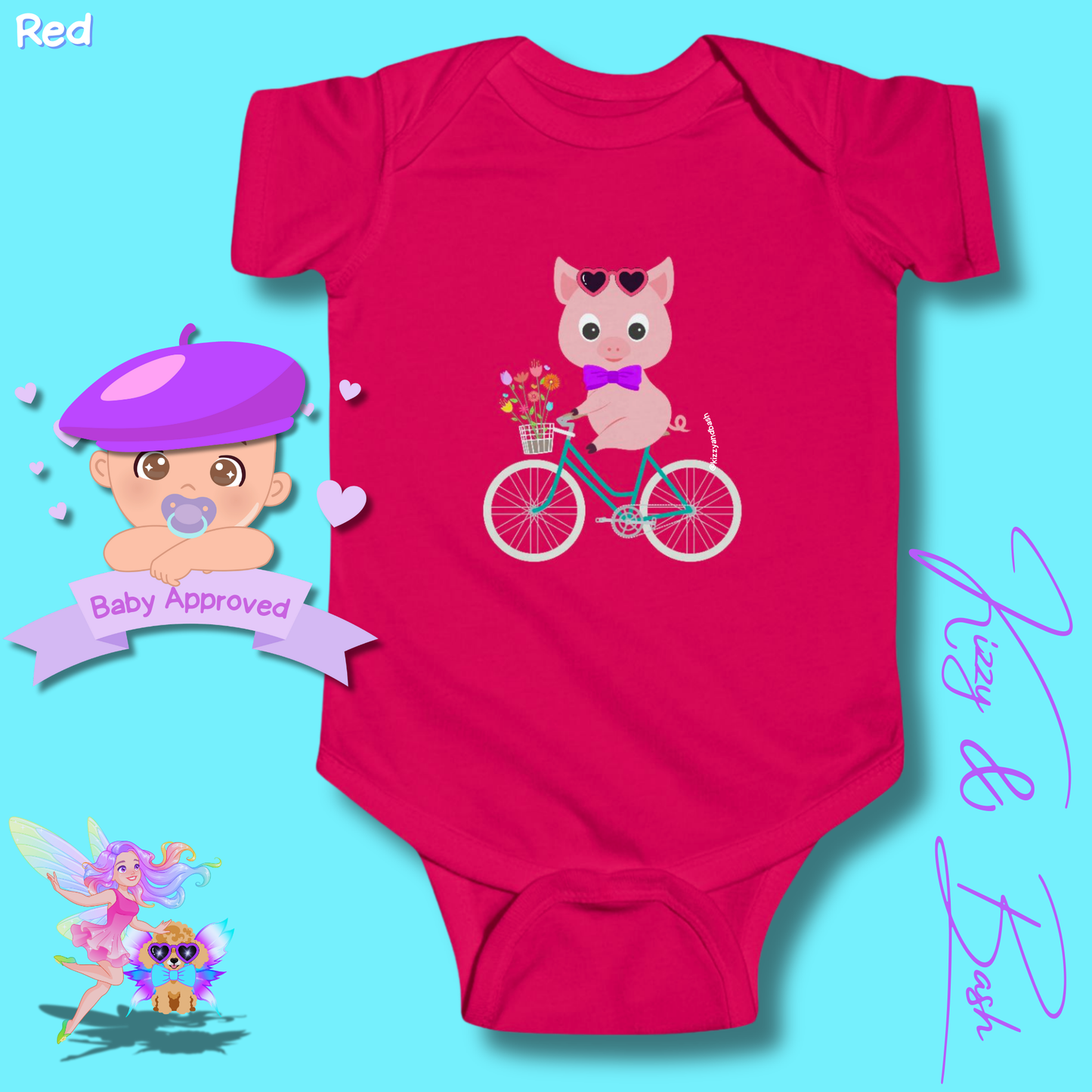Cute Pig Riding a Bicycle Infant Onesie Perfect Baby Shower Gift Pig Nursery Gift Funny Gift for Baby Unique Pig Gift for Baby Boy or Baby Girl