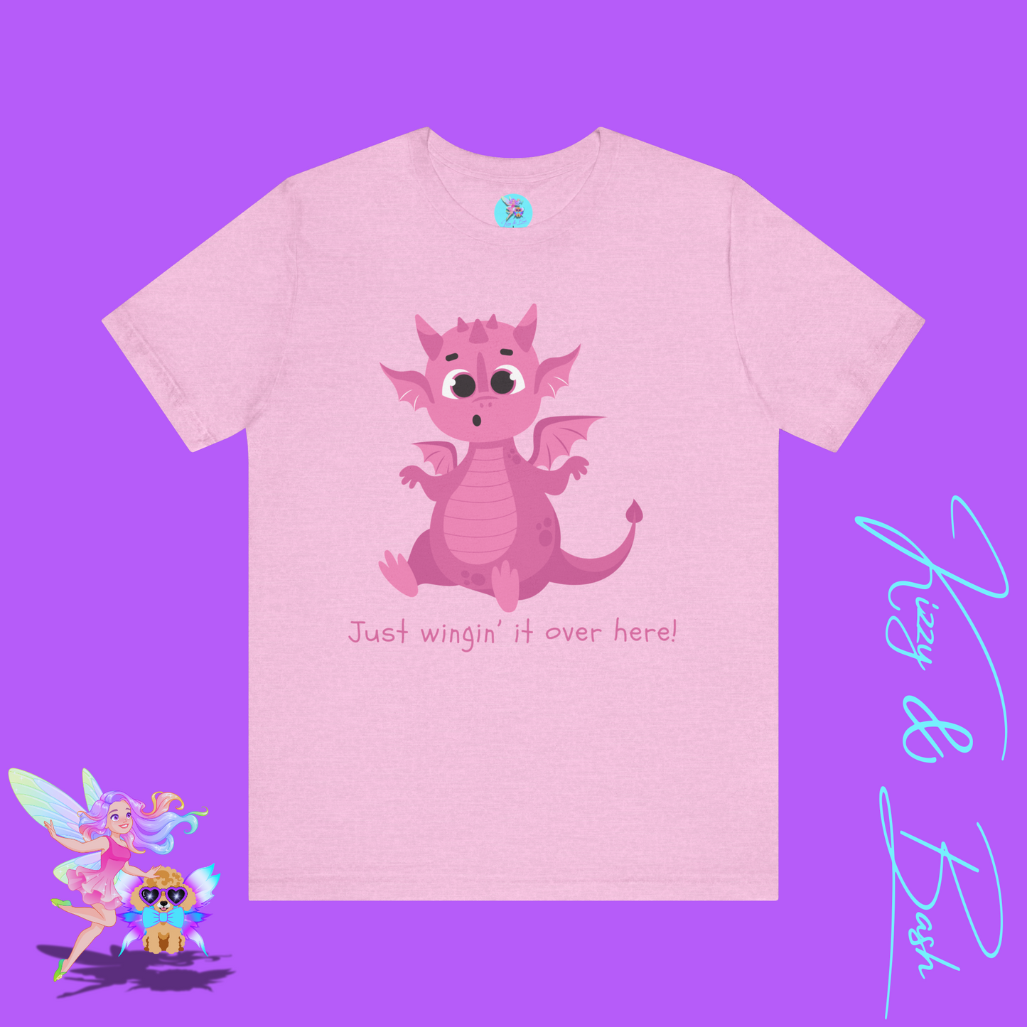 Funny Dragon Shirt Just Wingin’ It Over Here Cute Pink Dragon with Tiny Wings Fantasycore Humor Tee Dragoncore Dragon Humor T-Shirt Adult Unisex Jersey Short Sleeve Tee