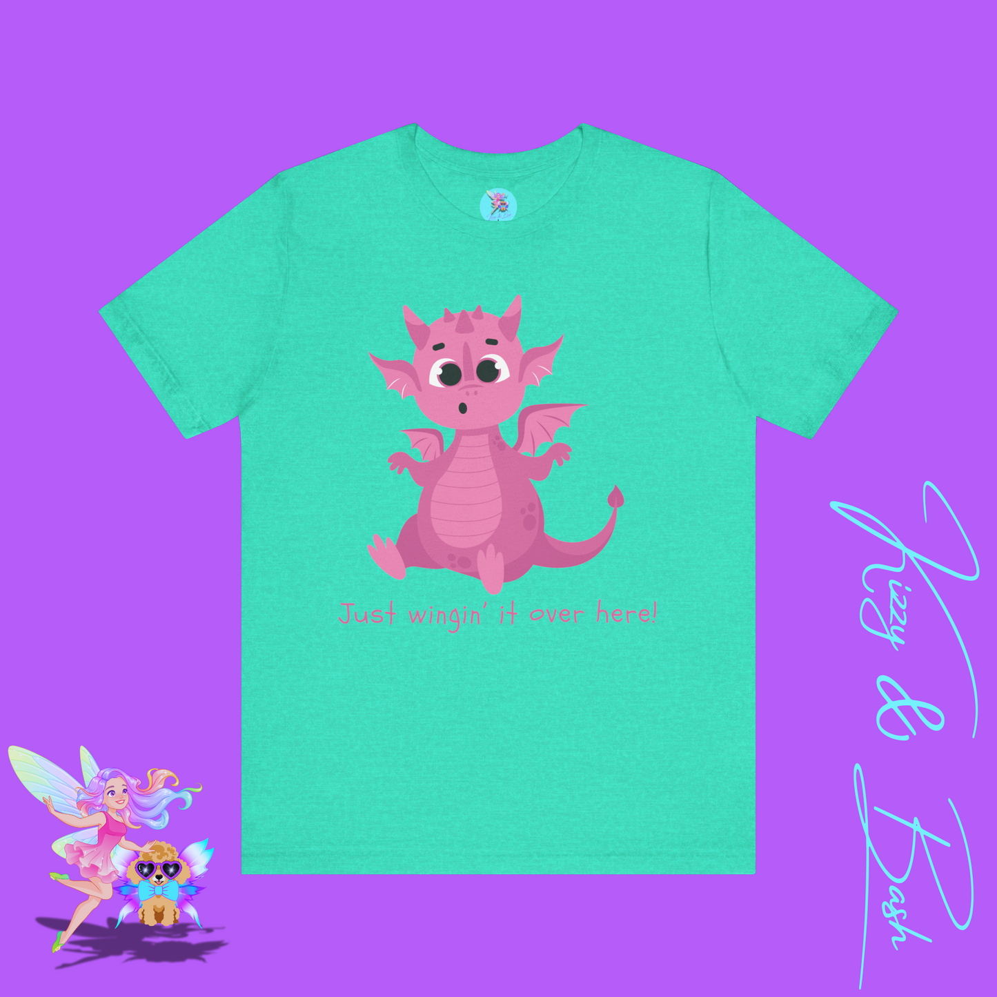 Funny Dragon Shirt Just Wingin’ It Over Here Cute Pink Dragon with Tiny Wings Fantasycore Humor Tee Dragoncore Dragon Humor T-Shirt Adult Unisex Jersey Short Sleeve Tee