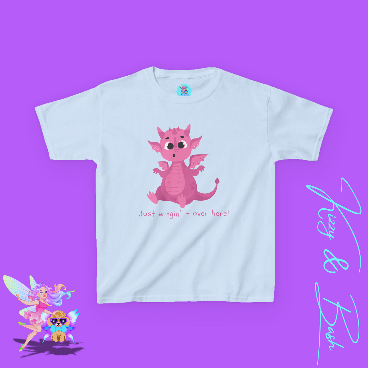 Funny Dragon Shirt for Kids Just Wingin' it Over Here Tee Gift for Dragon Lovers Funny Self-Love Shirt Cute Gift for Friends or Family Whimsical Fantasy Tee Dragoncore Gift Idea for Kids Heavy Cotton™ Tee