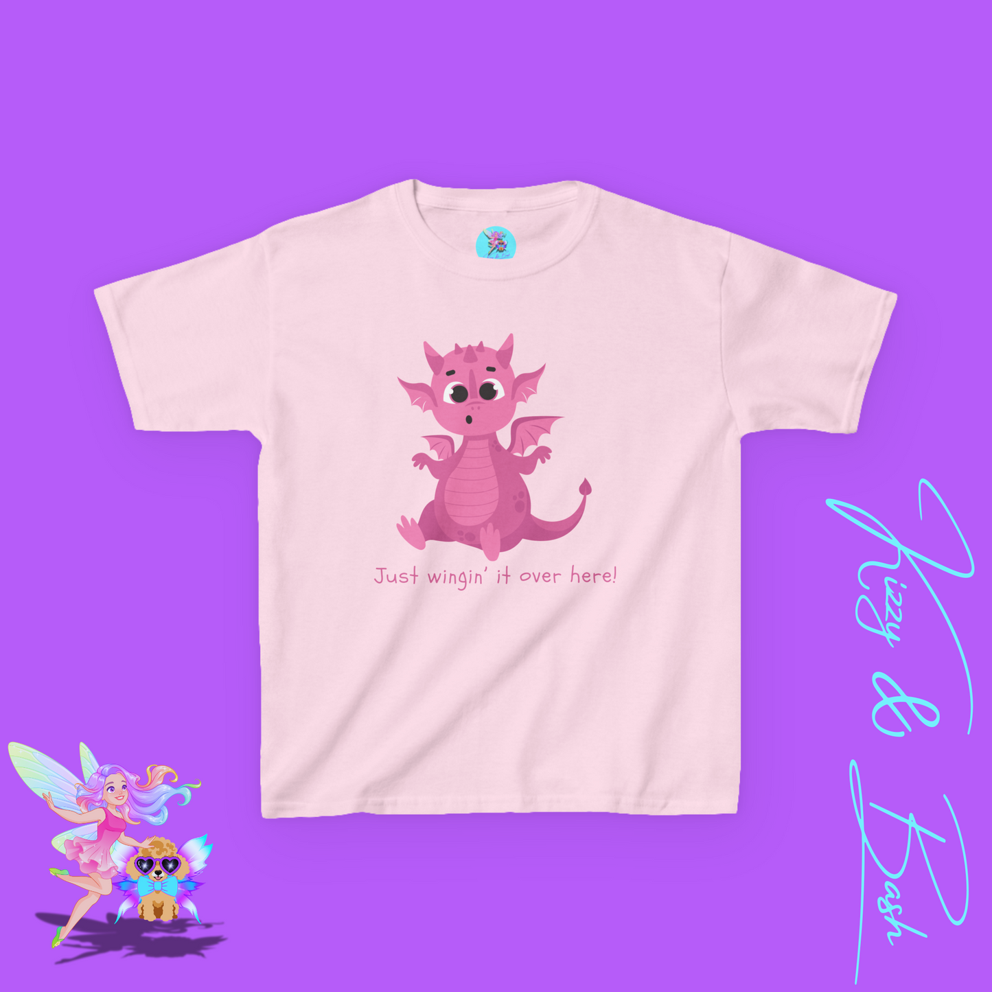 Funny Dragon Shirt for Kids Just Wingin' it Over Here Tee Gift for Dragon Lovers Funny Self-Love Shirt Cute Gift for Friends or Family Whimsical Fantasy Tee Dragoncore Gift Idea for Kids Heavy Cotton™ Tee