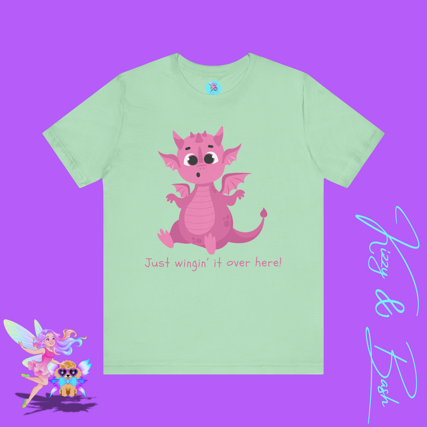 Funny Dragon Shirt Just Wingin’ It Over Here Cute Pink Dragon with Tiny Wings Fantasycore Humor Tee Dragoncore Dragon Humor T-Shirt Adult Unisex Jersey Short Sleeve Tee