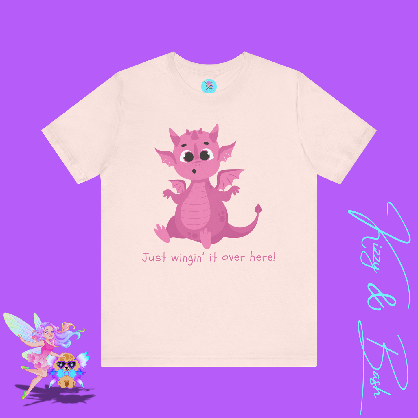 Funny Dragon Shirt Just Wingin’ It Over Here Cute Pink Dragon with Tiny Wings Fantasycore Humor Tee Dragoncore Dragon Humor T-Shirt Adult Unisex Jersey Short Sleeve Tee