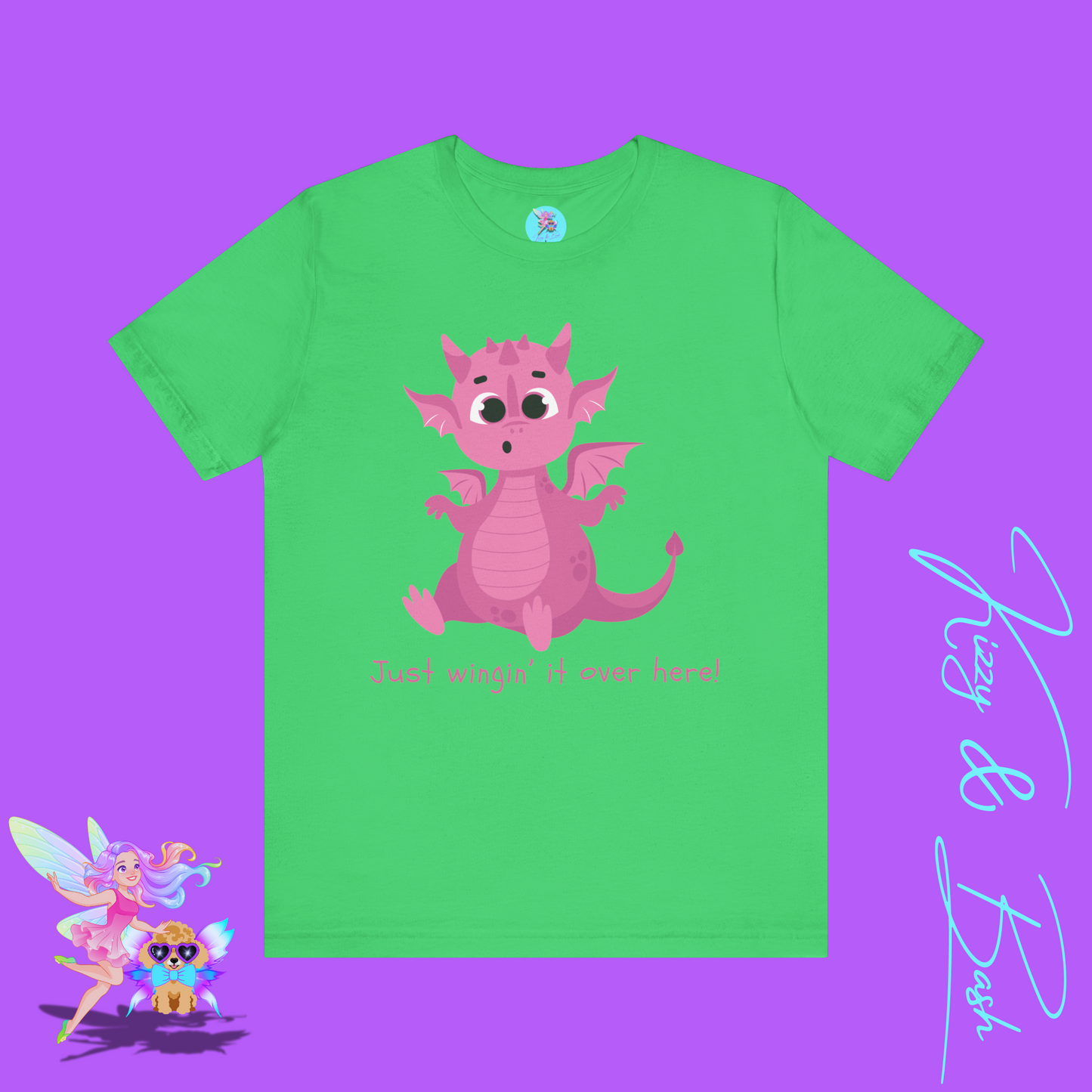 Funny Dragon Shirt Just Wingin’ It Over Here Cute Pink Dragon with Tiny Wings Fantasycore Humor Tee Dragoncore Dragon Humor T-Shirt Adult Unisex Jersey Short Sleeve Tee