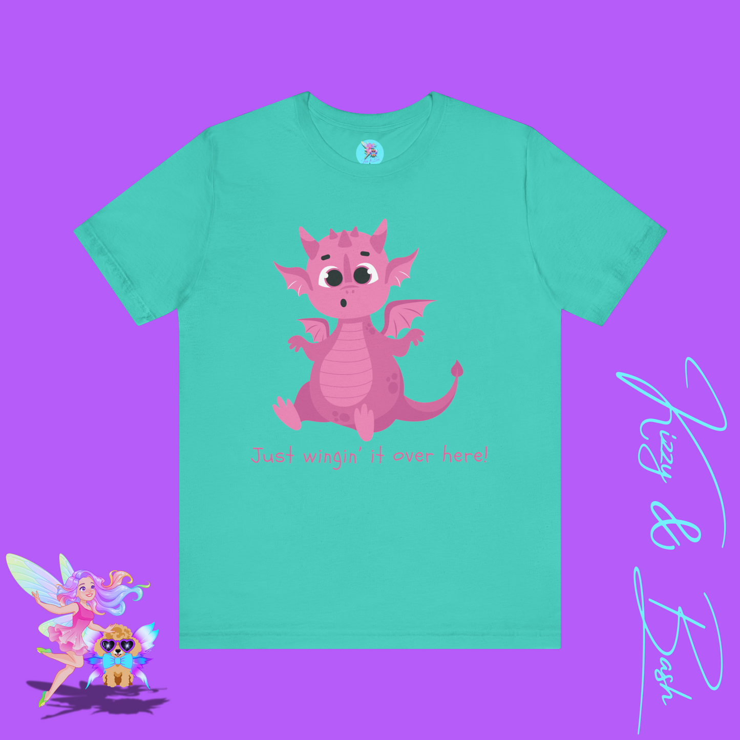 Funny Dragon Shirt Just Wingin’ It Over Here Cute Pink Dragon with Tiny Wings Fantasycore Humor Tee Dragoncore Dragon Humor T-Shirt Adult Unisex Jersey Short Sleeve Tee