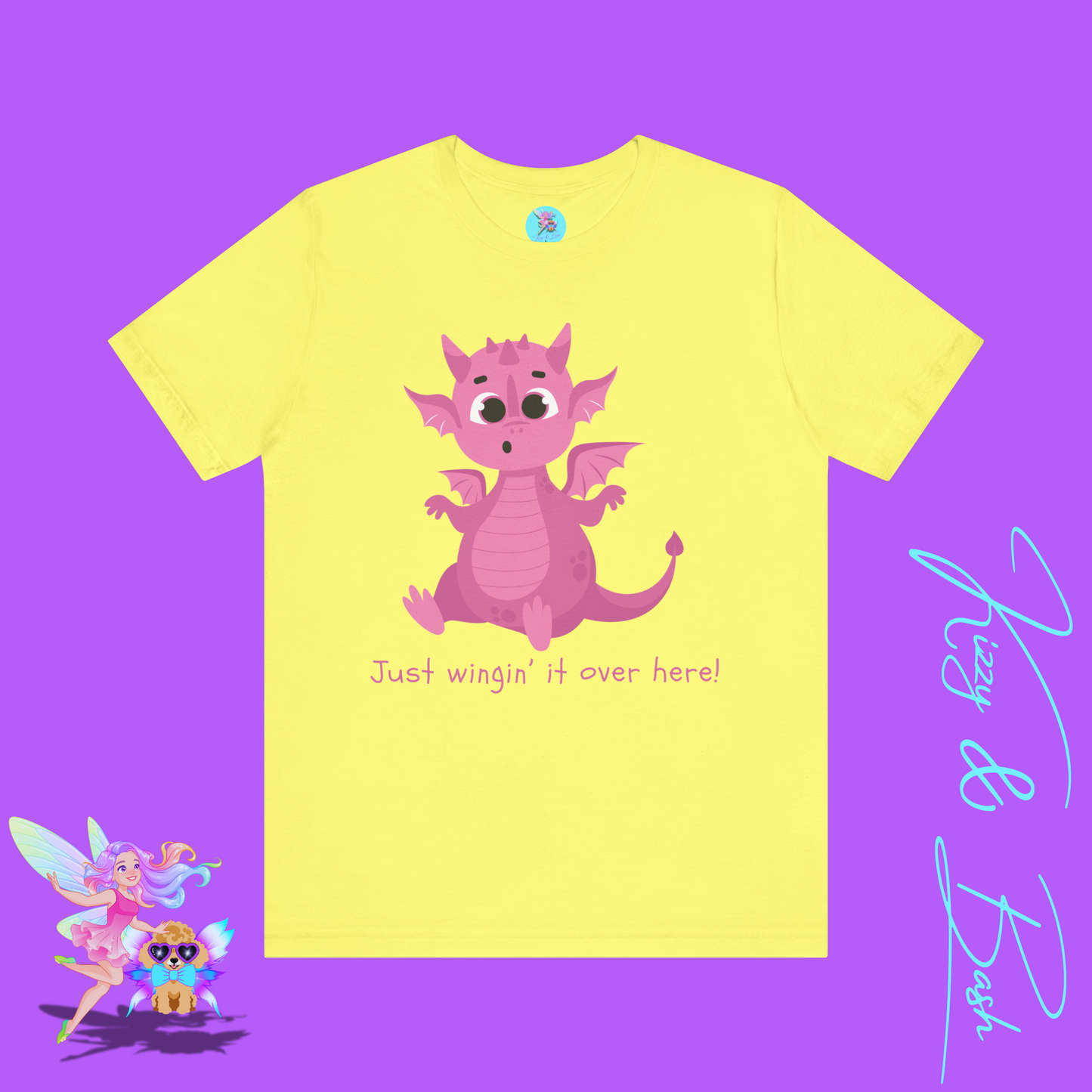 Funny Dragon Shirt Just Wingin’ It Over Here Cute Pink Dragon with Tiny Wings Fantasycore Humor Tee Dragoncore Dragon Humor T-Shirt Adult Unisex Jersey Short Sleeve Tee
