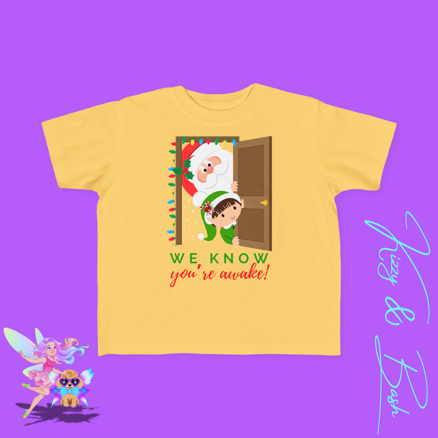 We Know You're Awake Santa and Elf T-Shirt for Toddlers Perfect Gift for the Naughty List Cute and Funny Christmas Shirt Funny Christmas Elf Gift Unique Gift for Santa Lovers Toddler's Fine Jersey Tee