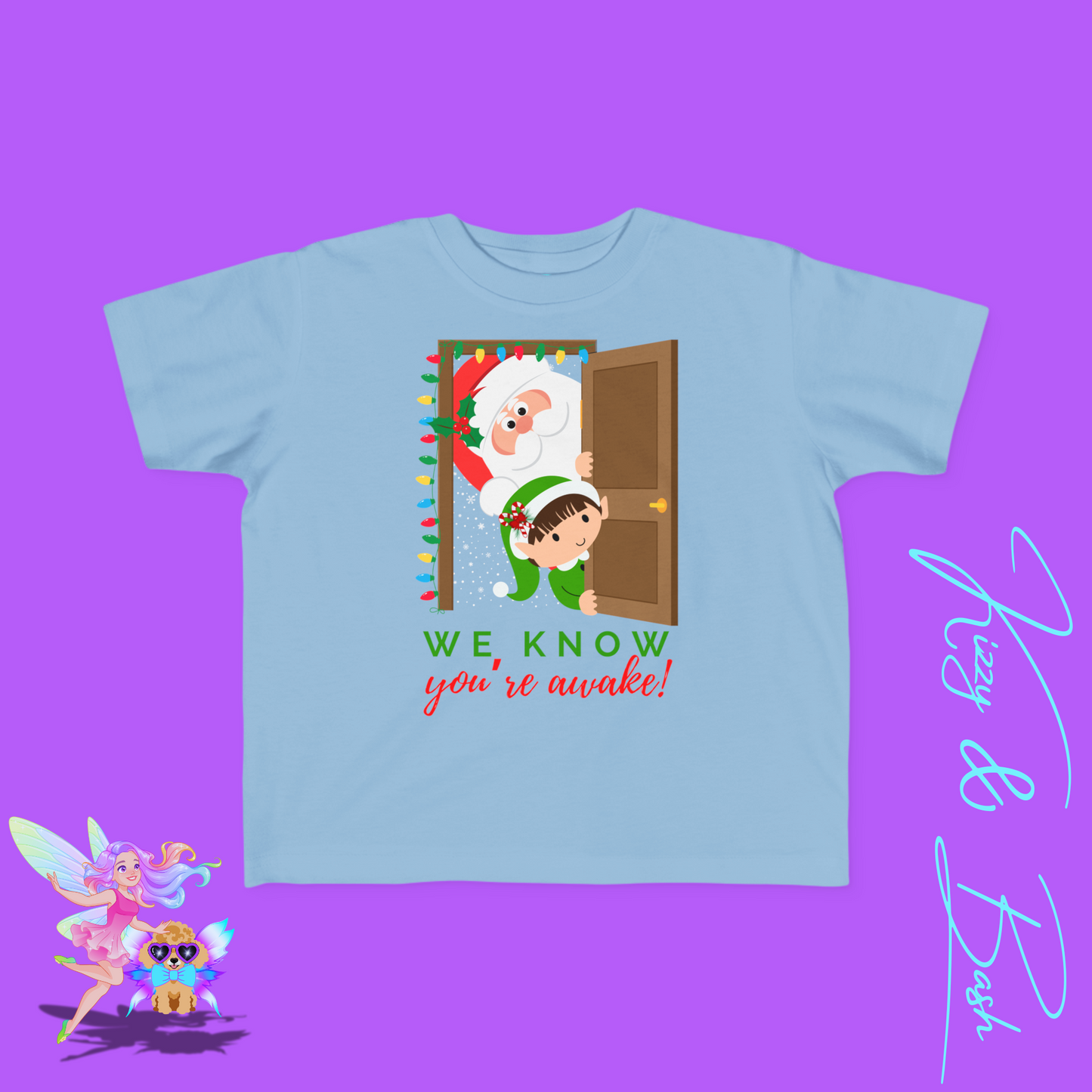 We Know You're Awake Santa and Elf T-Shirt for Toddlers Perfect Gift for the Naughty List Cute and Funny Christmas Shirt Funny Christmas Elf Gift Unique Gift for Santa Lovers Toddler's Fine Jersey Tee