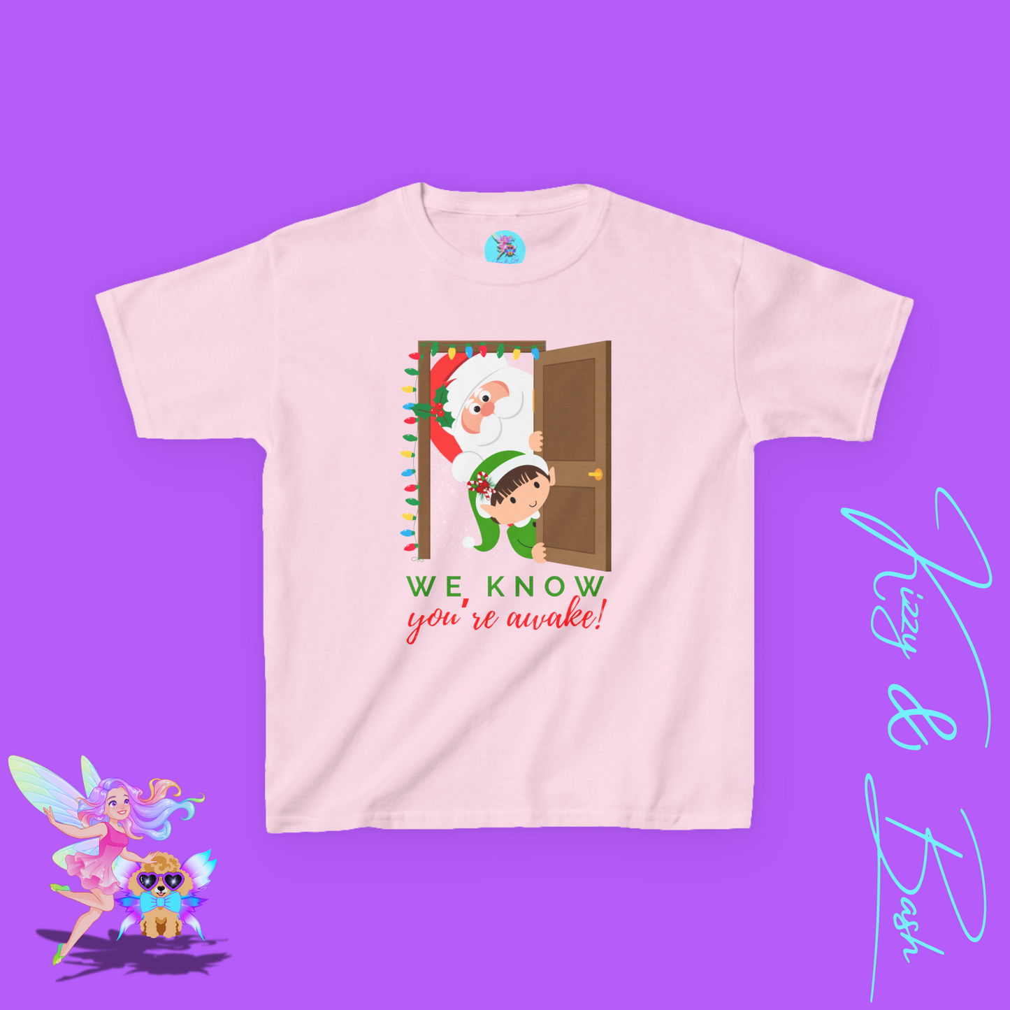 We Know You're Awake Funny Santa and Elf Christmas Shirt for Kids Funny Holiday Graphic Tee Unique Holiday Gift Idea for Elf Lovers Santa Shirt for Kids Heavy Cotton™ Tee